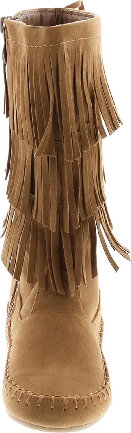 Link Candice-16Ka Girls Mid Calf 3 Layer Fringe Boots