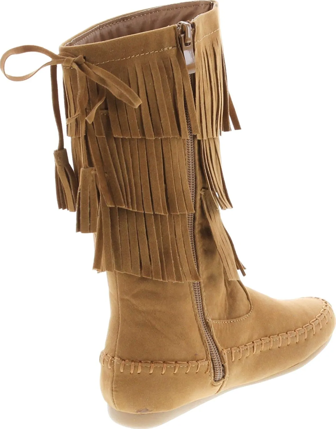 Link Candice-16Ka Girls Mid Calf 3 Layer Fringe Boots