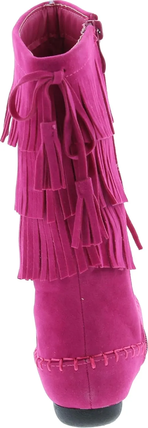 Link Candice-16Ka Girls Mid Calf 3 Layer Fringe Boots