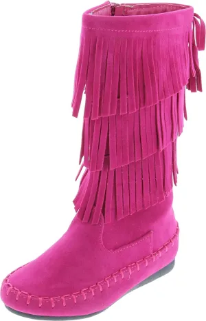 Link Candice-16Ka Girls Mid Calf 3 Layer Fringe Boots