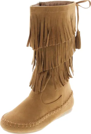 Link Candice-16Ka Girls Mid Calf 3 Layer Fringe Boots