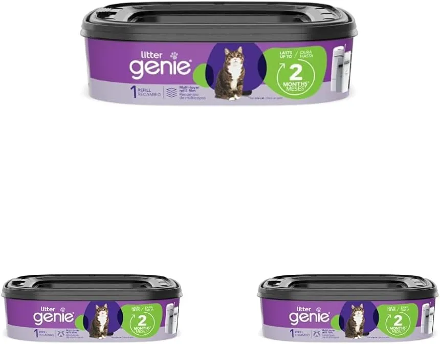 Litter Genie Refill Bags (3-Pack) | Multi-Layers of Odor-Barrier Technology | 1 Square Refill Cartridge Lasts Up to 2 Months Per Cat