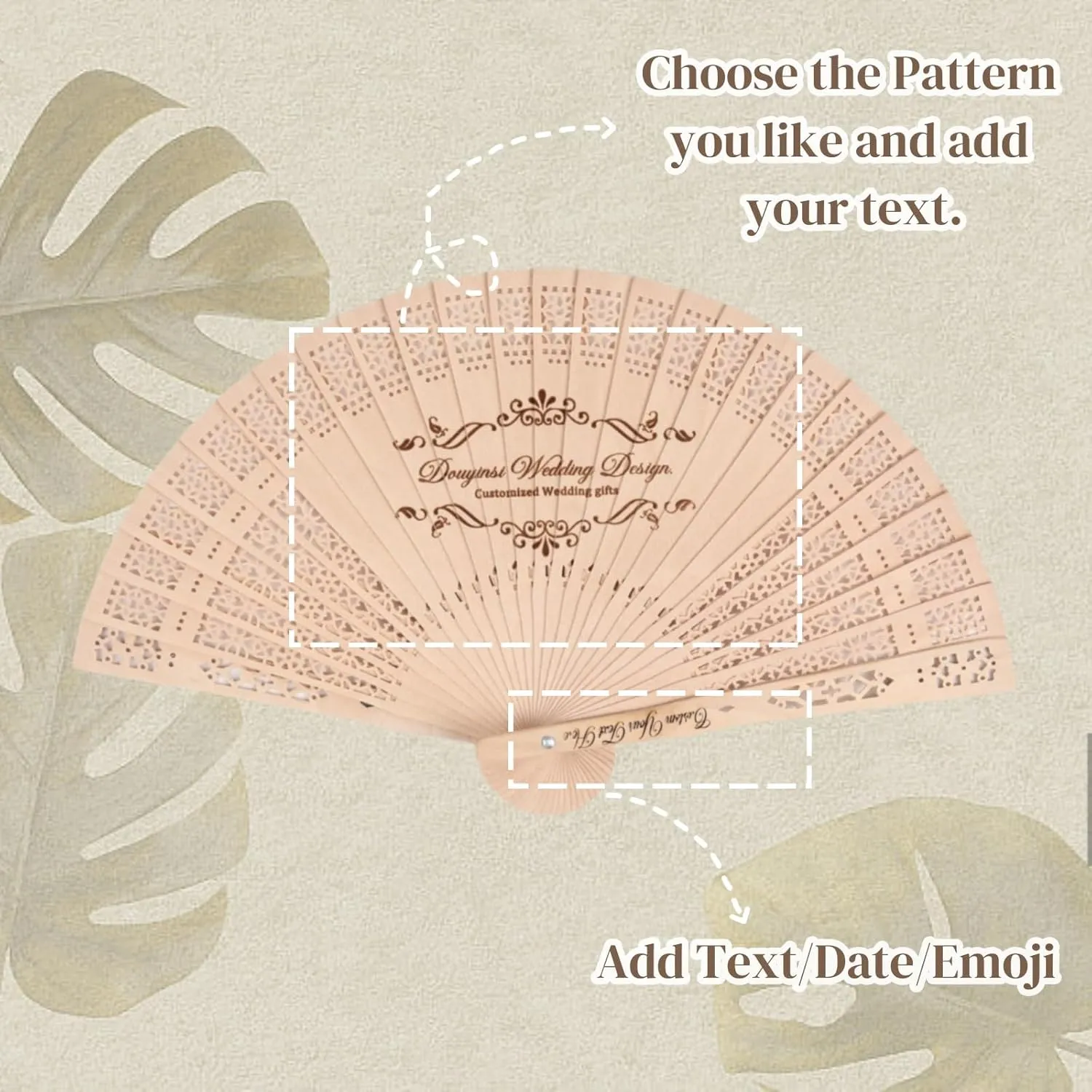 LIUBAI Personalized Wedding Hand Sandalwood Folding Fans Custom Wooden Hand Fans with Engraved Text Wedding Fans with Organza Bags Wedding Party Favor for Guests (100 pcs)