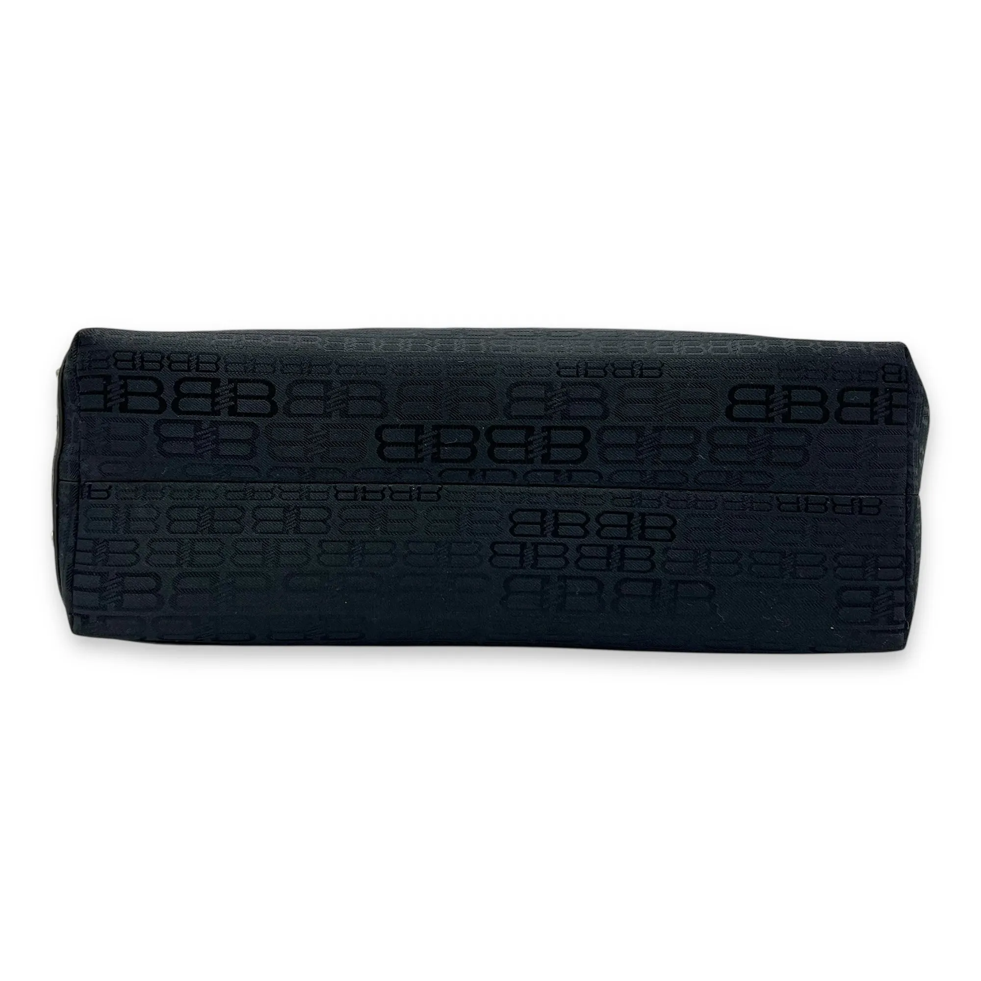 Logo Monogram Black Top Handle Bag in Canvas, Silver hardware