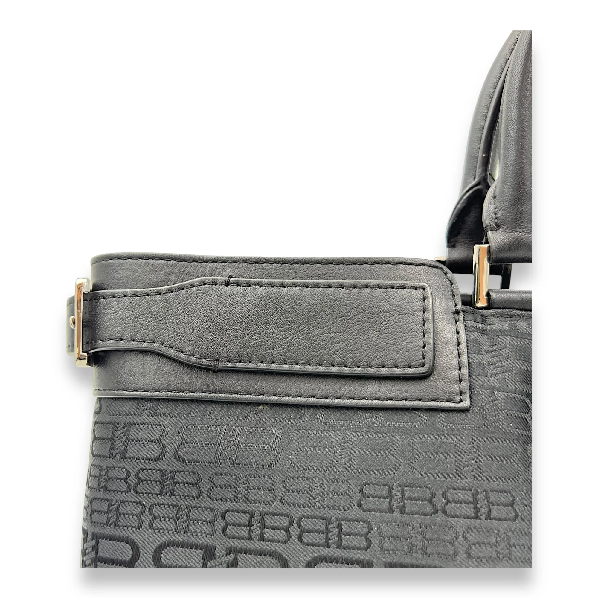 Logo Monogram Black Top Handle Bag in Canvas, Silver hardware