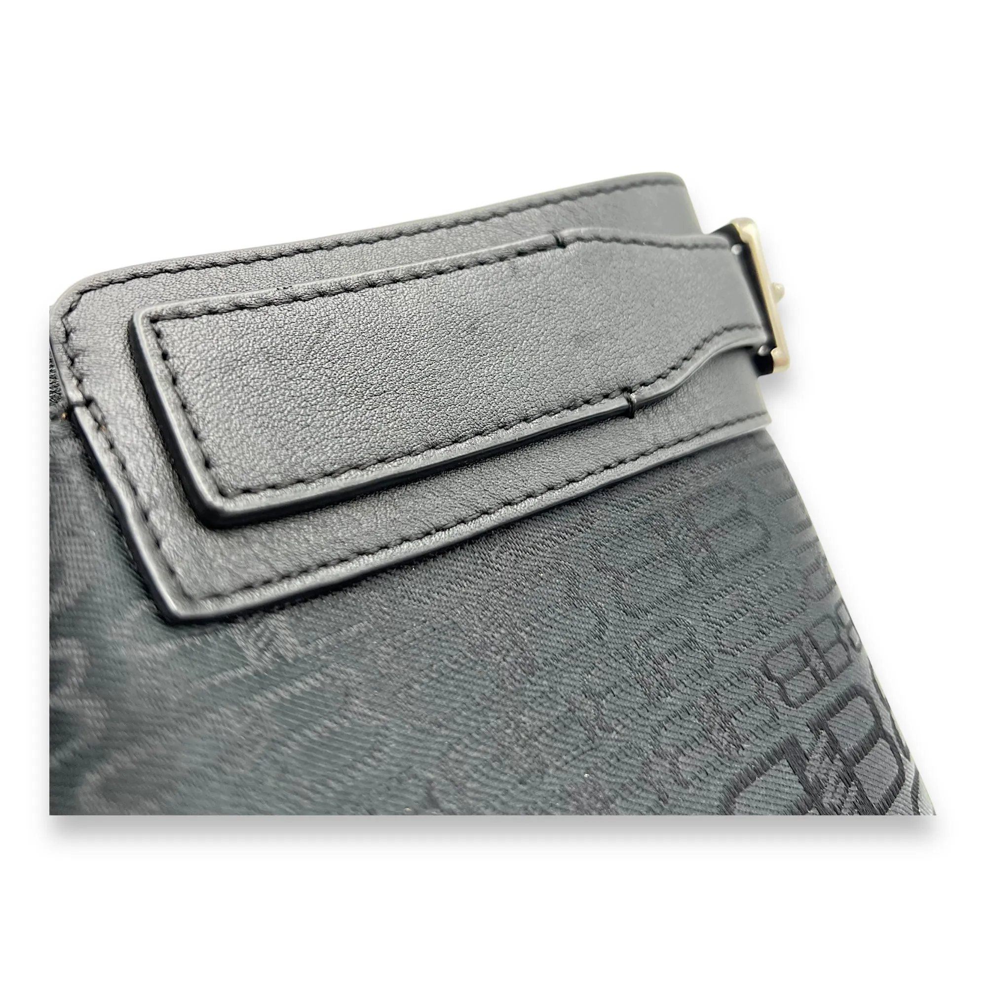 Logo Monogram Black Top Handle Bag in Canvas, Silver hardware