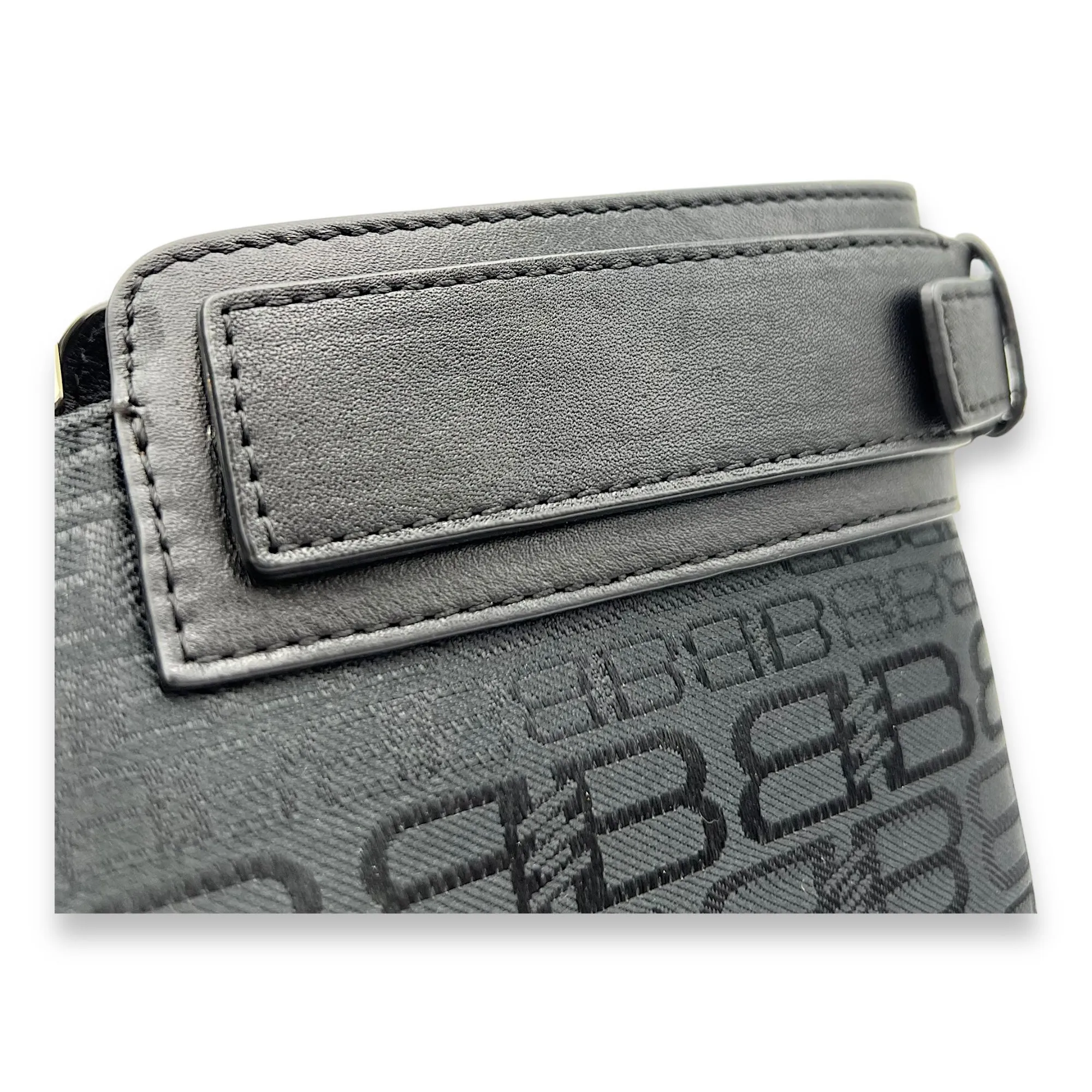 Logo Monogram Black Top Handle Bag in Canvas, Silver hardware