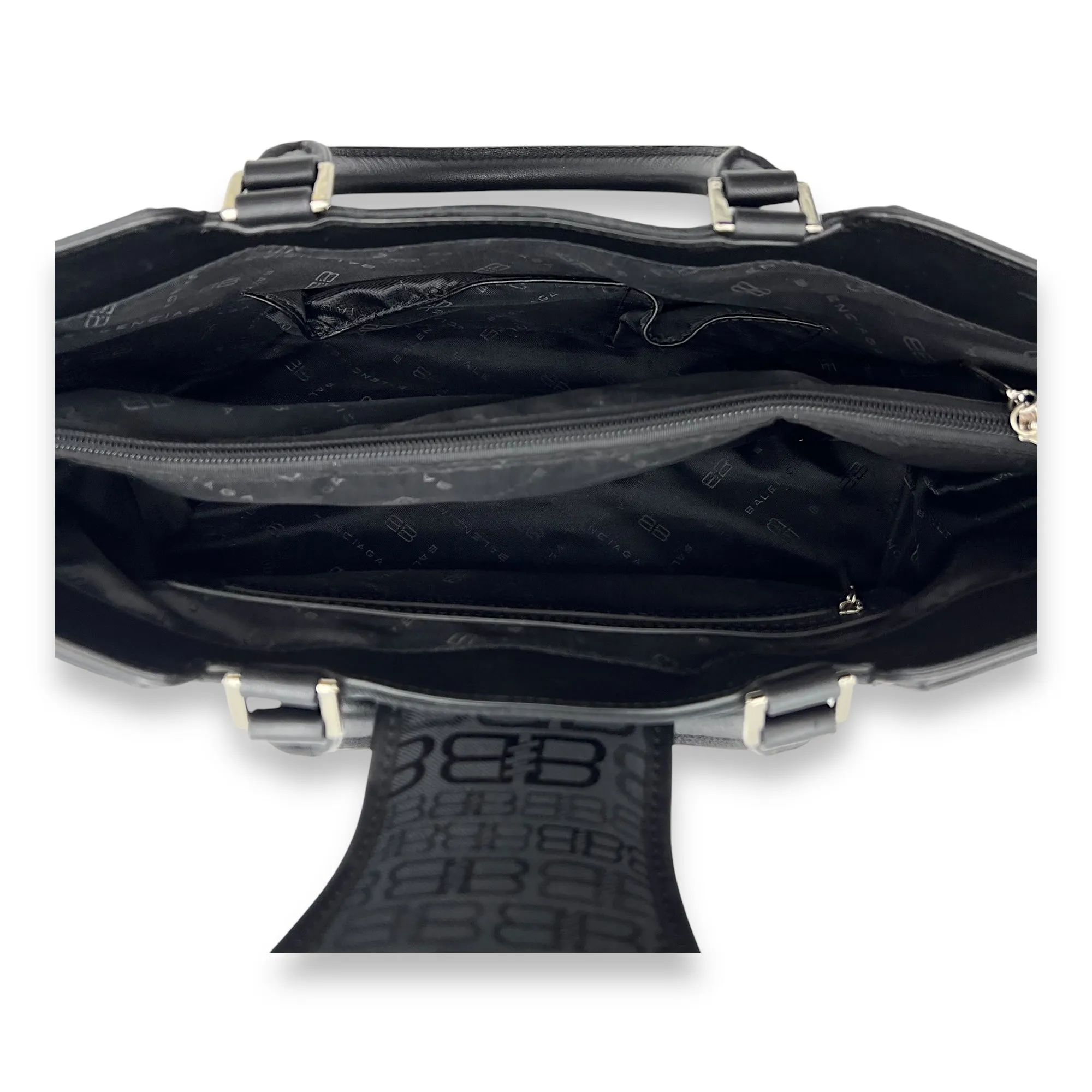 Logo Monogram Black Top Handle Bag in Canvas, Silver hardware