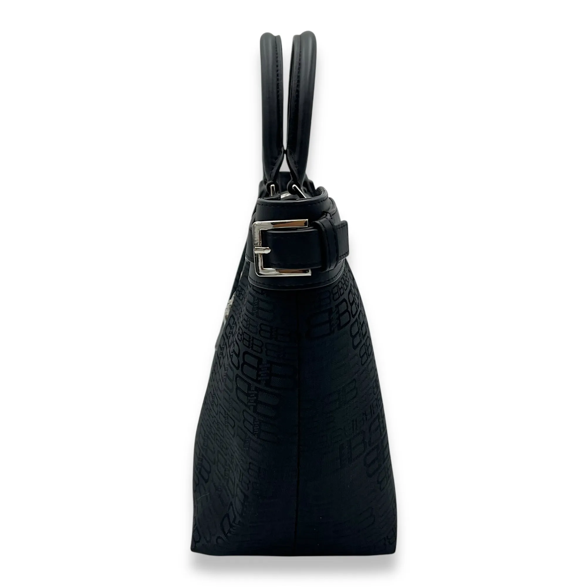 Logo Monogram Black Top Handle Bag in Canvas, Silver hardware
