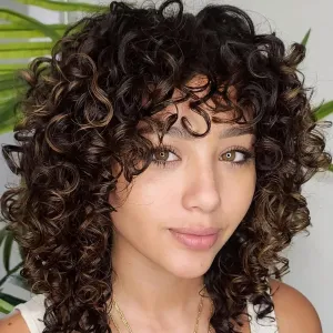 LONAI Short Curly Wig with Bangs for Women Brown Wigs with Bangs WIG006 Curly Synthetic Wig for Daily Use Party Cosplay-Black Brown mixed Blonde