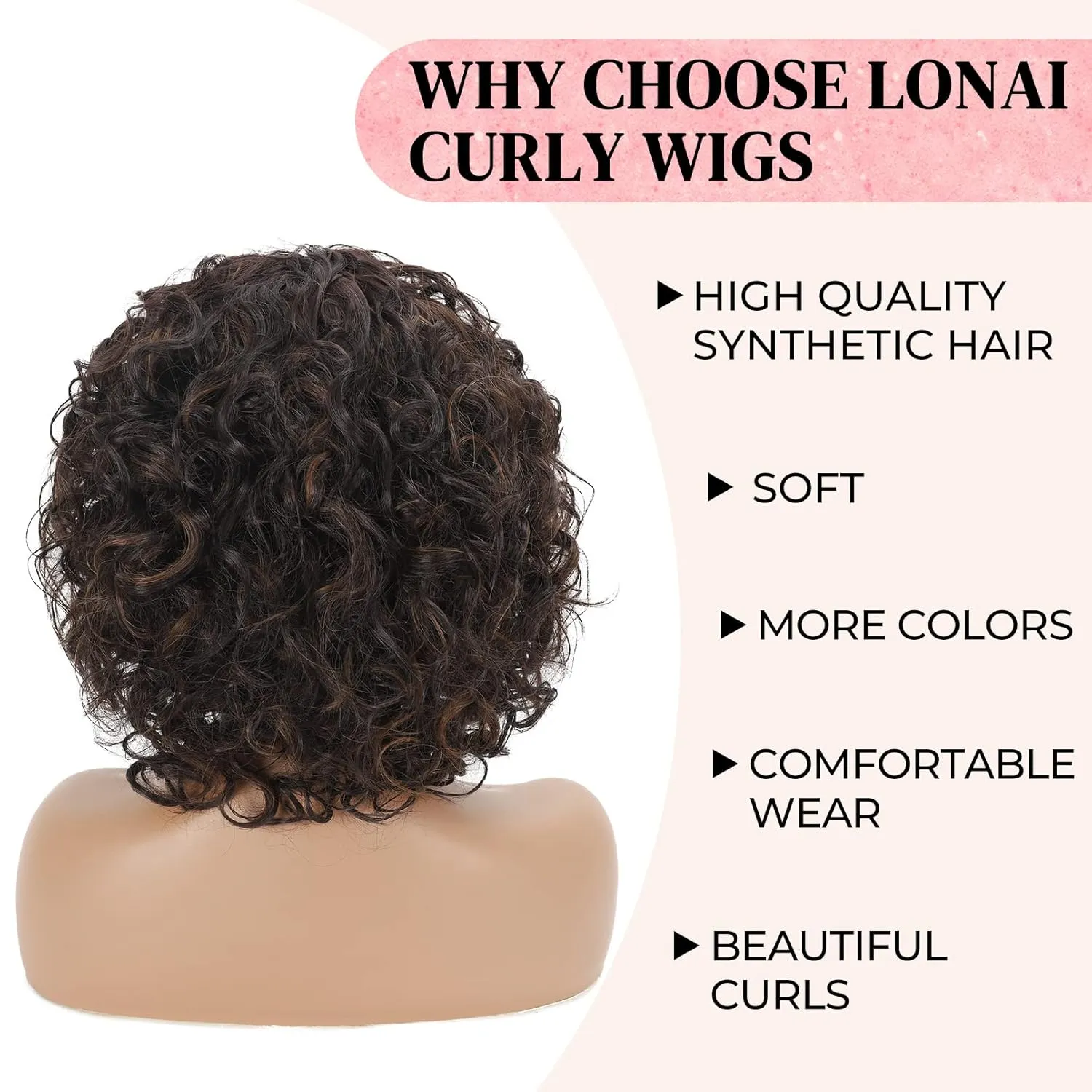 LONAI Short Curly Wig with Bangs for Women Brown Wigs with Bangs WIG006 Curly Synthetic Wig for Daily Use Party Cosplay-Black Brown mixed Blonde