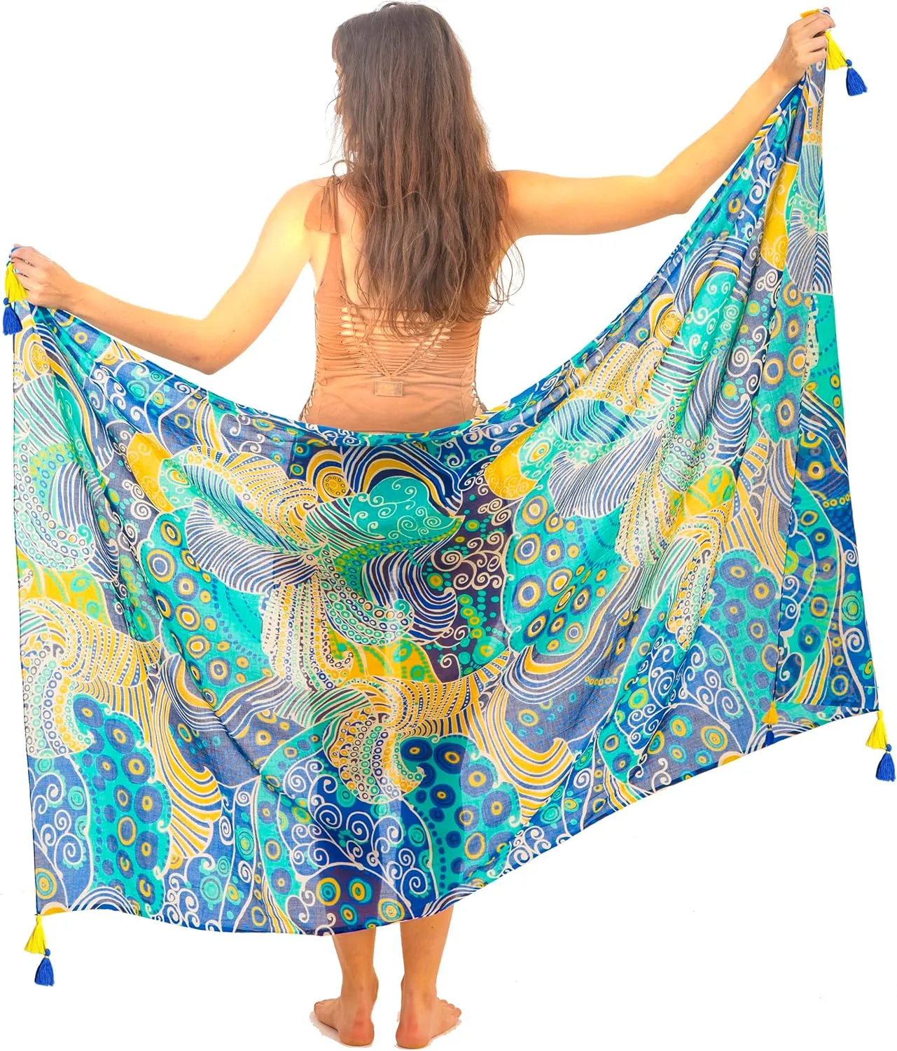 Long Sarong for Women Smooth and Silky Cotton Beach Pareo Bikini Swimsuit Cover Up Tapestry Wall Hanging - Wrap Skirt