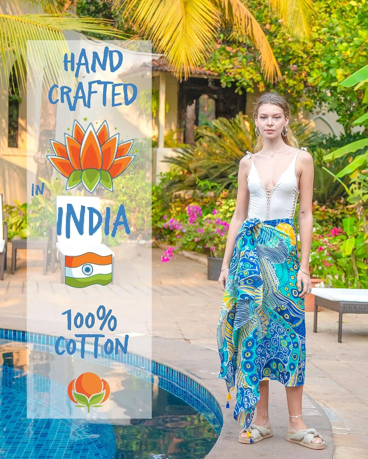 Long Sarong for Women Smooth and Silky Cotton Beach Pareo Bikini Swimsuit Cover Up Tapestry Wall Hanging - Wrap Skirt