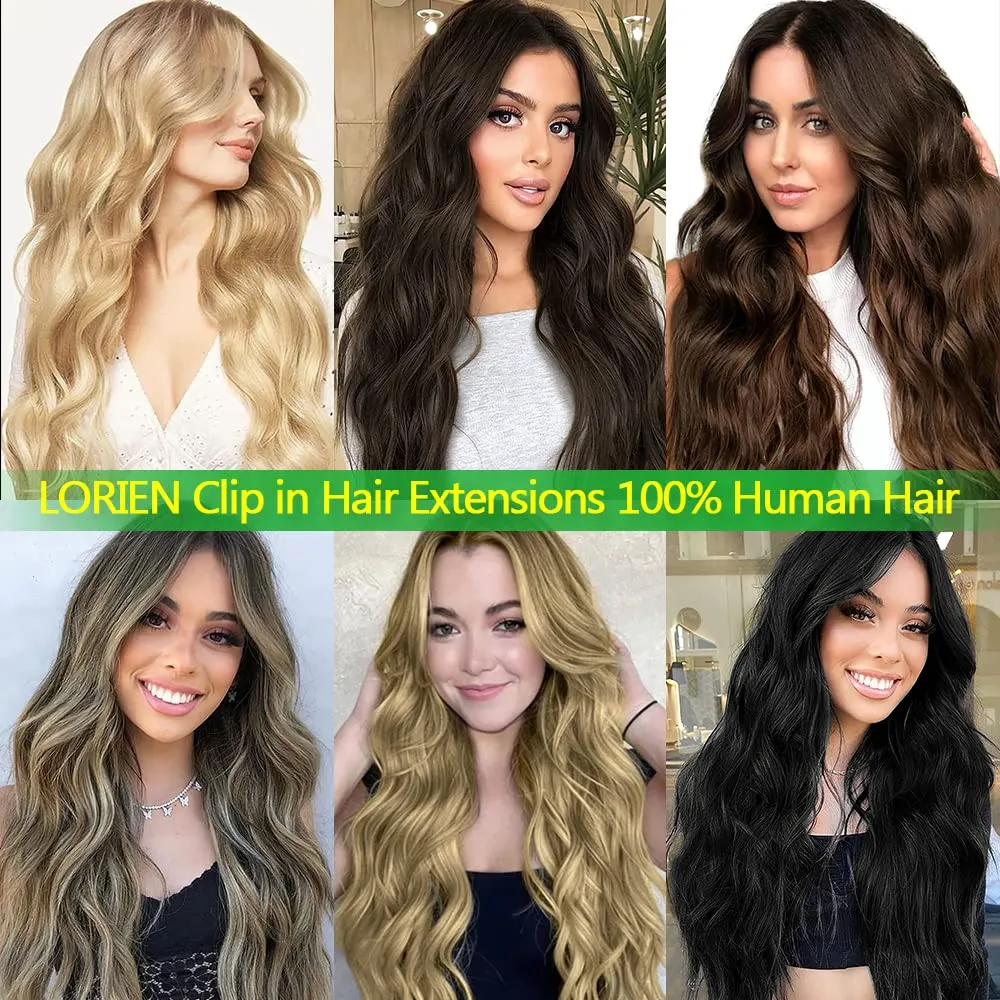 LORIEN Clip in Hair Extensions Real Human Hair, 14 Inch 80g, 1 Jet Black, Clip in 100% Brazilian Remy Human Hair Extensions 8pcs Per Set with 18 Clips Double Weft
