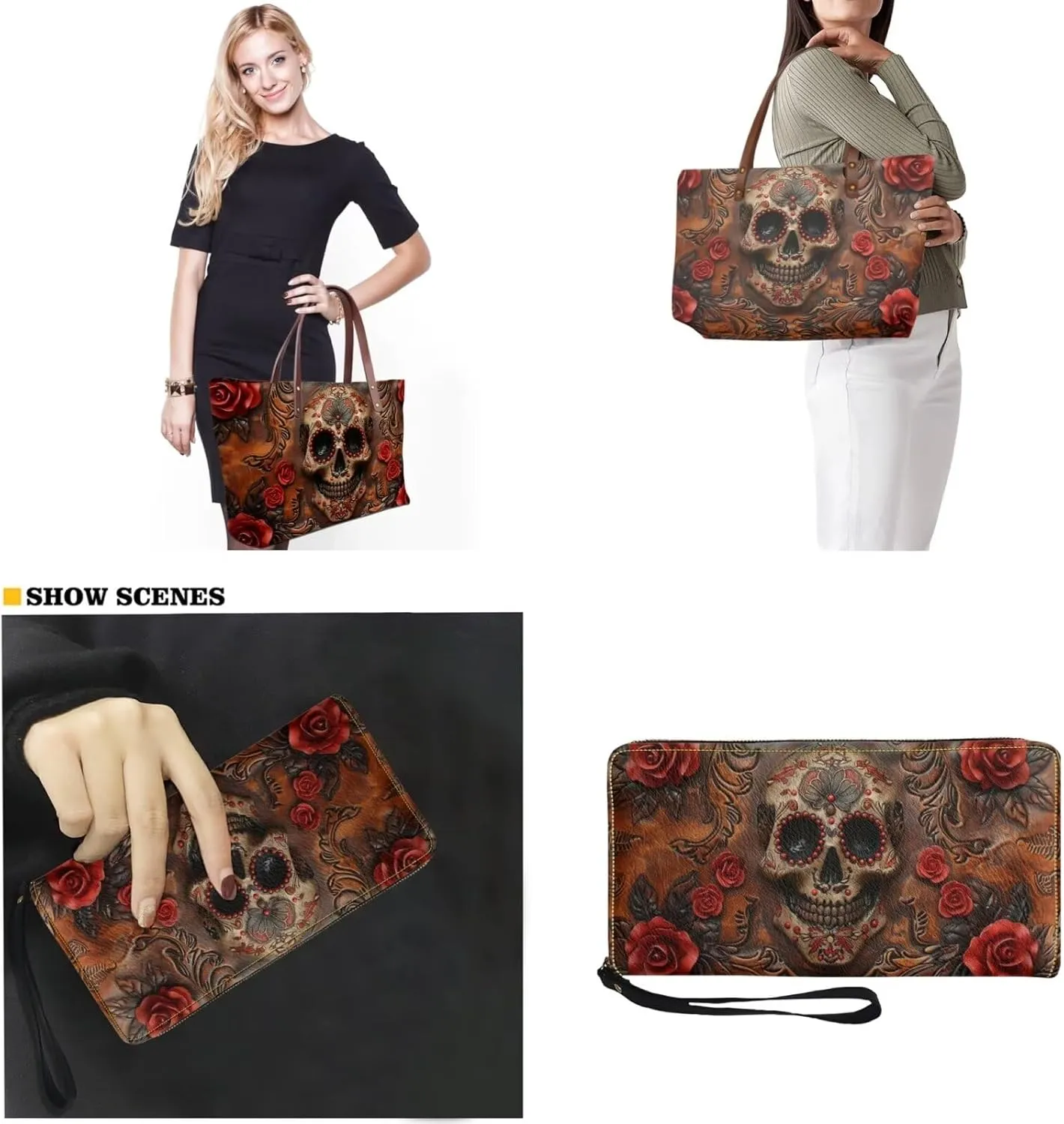 Lotusorchid 2 Pcs Hand bags Purses, Women Top Handle Bag Satchel Shoulder Bag, Large Tote Handbag with PU Wallet
