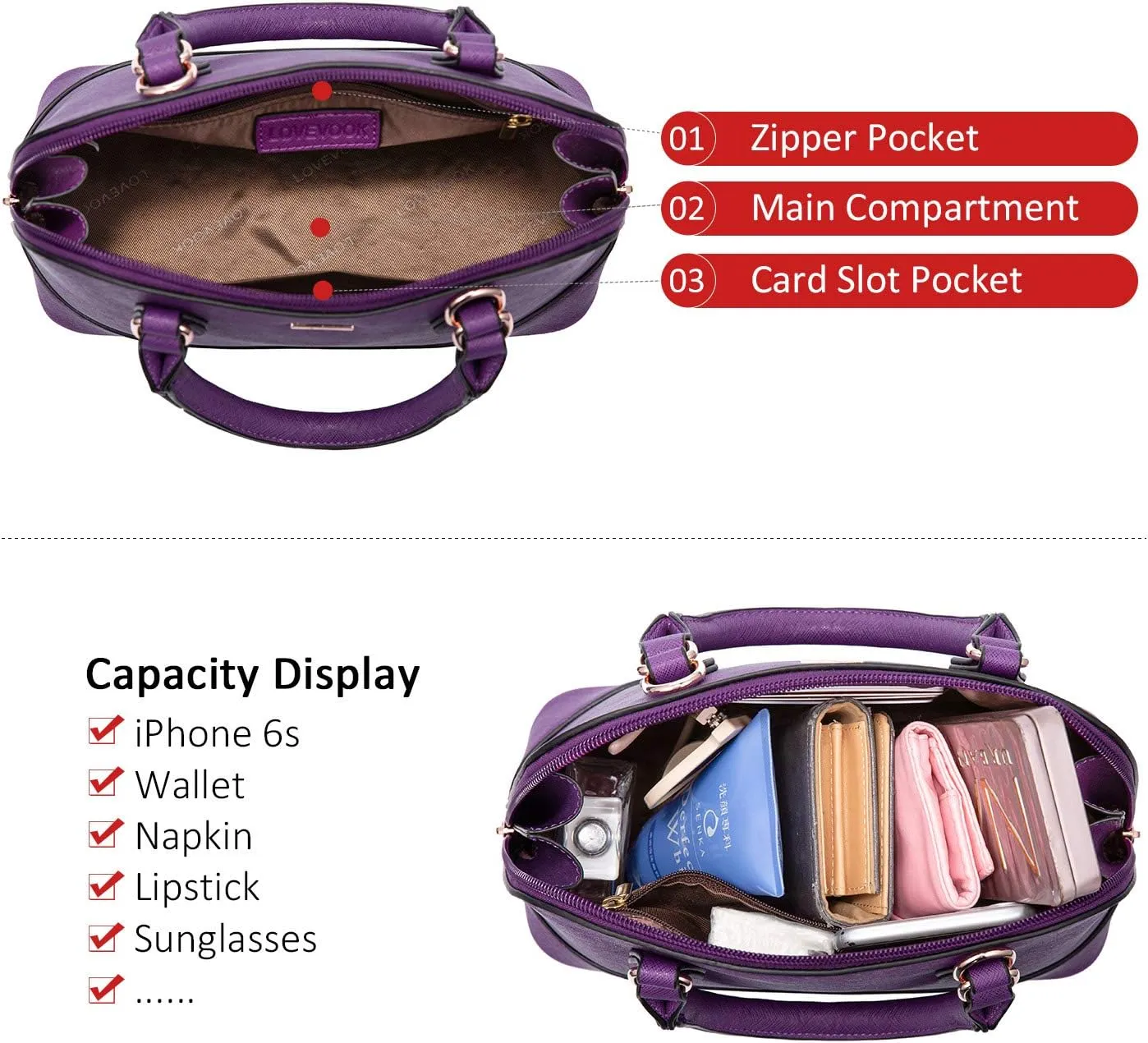LOVEVOOK Purse for Women Small Crossbody Bags Classic Double Zip Top Handle Dome Satchel Bag