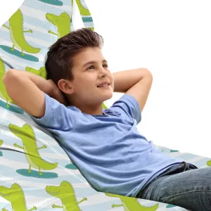 Lunarable Alligator Lounger Chair Bag, Surfing Hipster Sportive Crocodiles Exercise Carnivore Pattern, High Capacity Storage with Handle Container, Lounger Size, Yellow Green Pale Blue