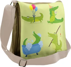 Lunarable Alligator Messenger Bag, Predator Partying Bathing, Unisex Cross-body