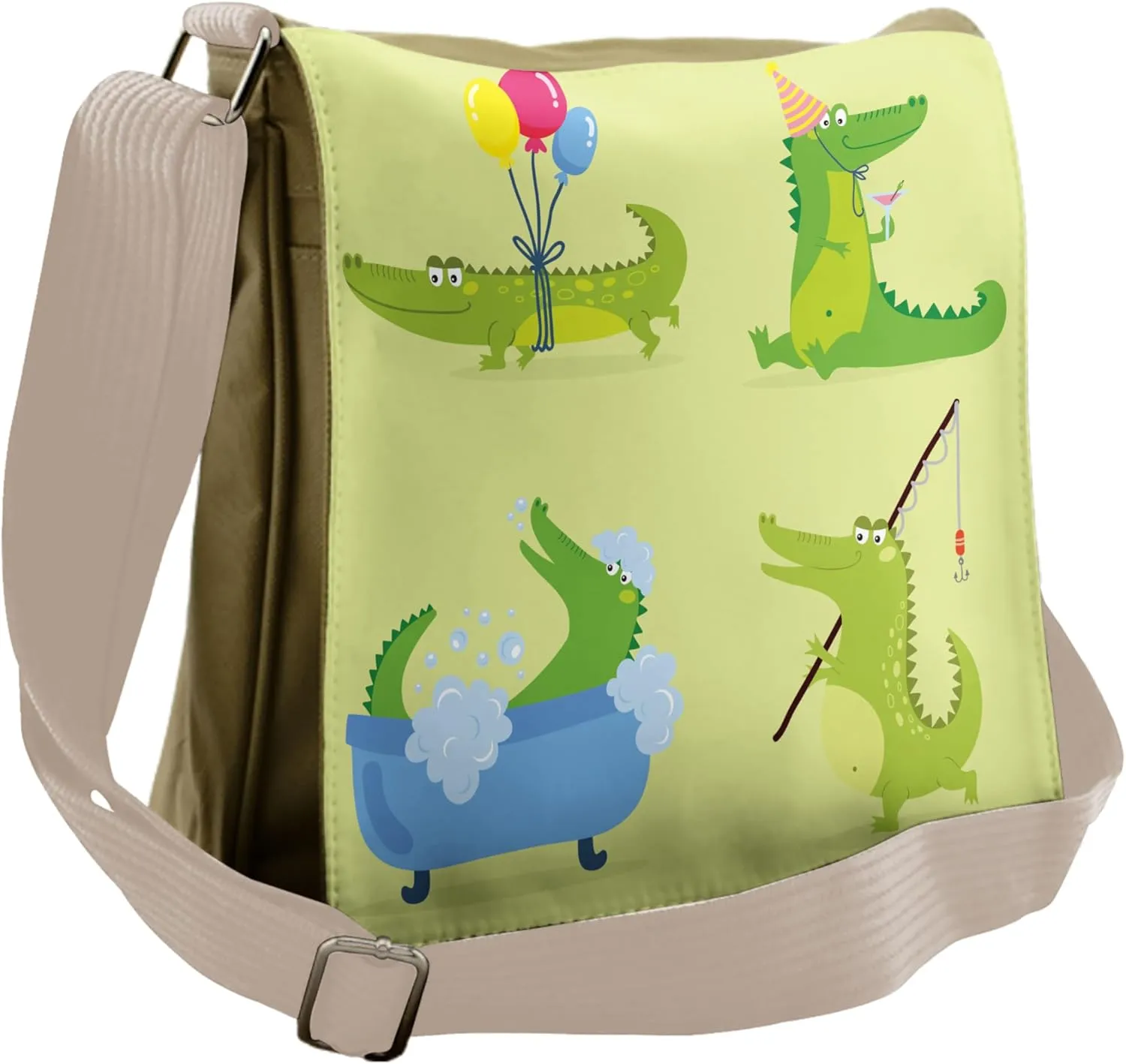 Lunarable Alligator Messenger Bag, Predator Partying Bathing, Unisex Cross-body