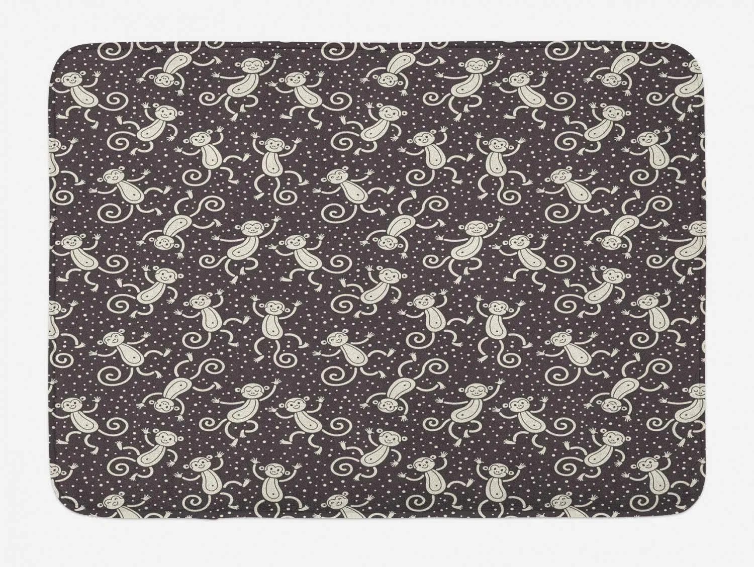 Lunarable Ape Bath Mat, Repetitive Pattern of Funny Monkeys in Cartoon Style with Snow Look Polka Dots, Plush Bathroom Decor Mat with Non Slip Backing, 30.2" x 20", Dark Eggplant White