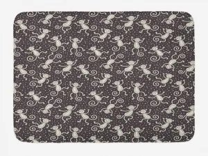 Lunarable Ape Bath Mat, Repetitive Pattern of Funny Monkeys in Cartoon Style with Snow Look Polka Dots, Plush Bathroom Decor Mat with Non Slip Backing, 30.2" x 20", Dark Eggplant White