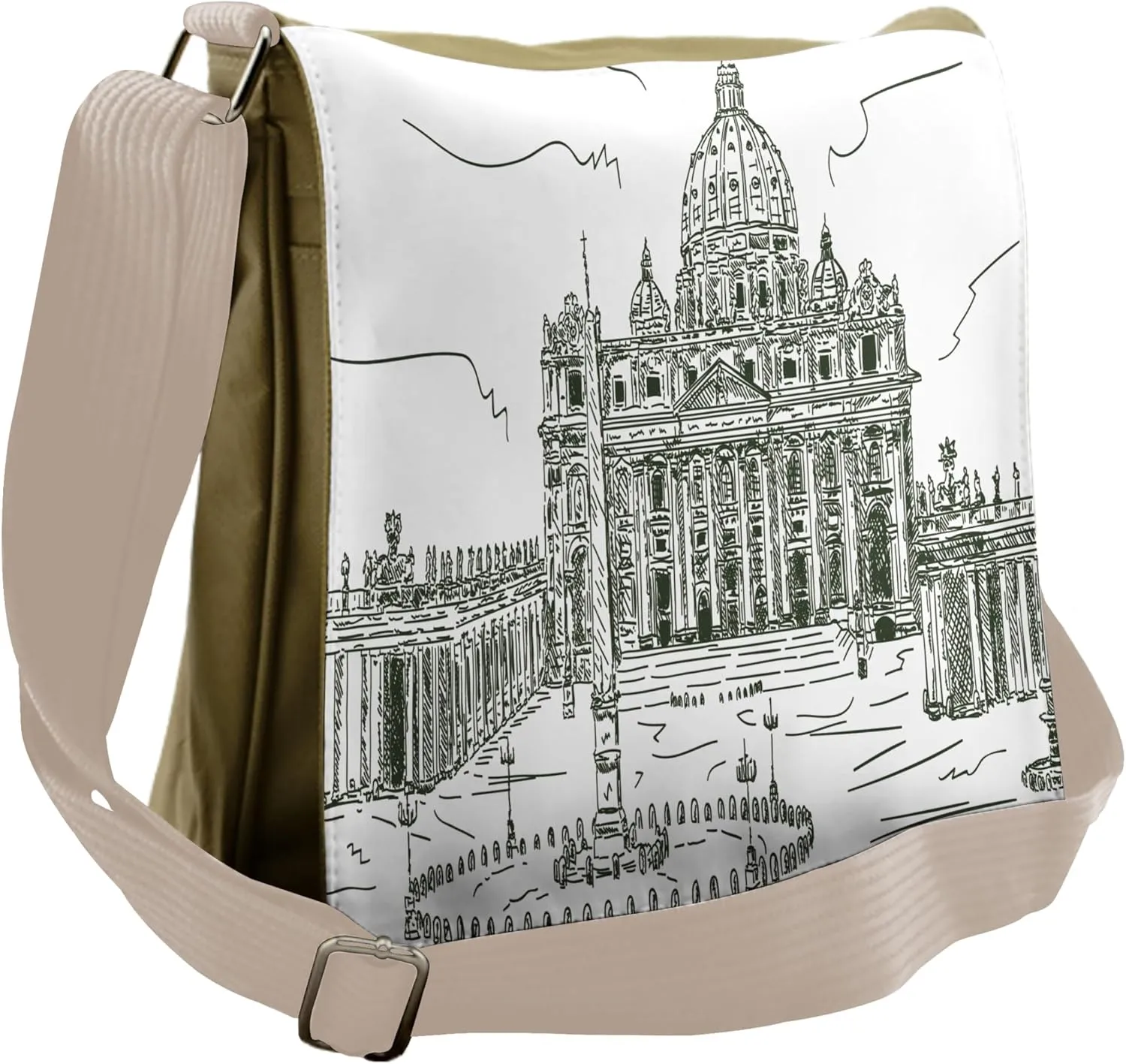 Lunarable Art Messenger Bag, Sketch Rome Italy Art Image, Unisex Cross-body
