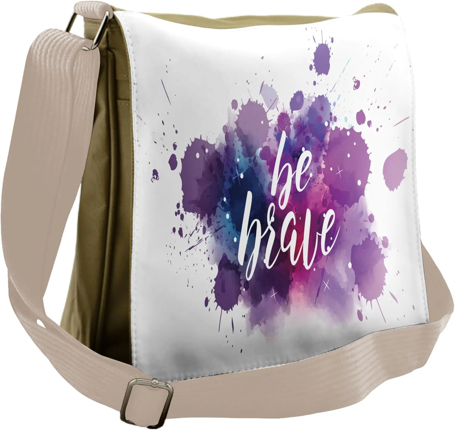 Lunarable Be Brave Messenger Bag, Color Splashes Hippie Art, Unisex Cross-body