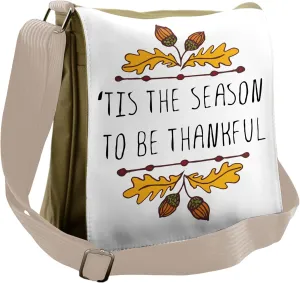 Lunarable Be Thankful Messenger Bag, Acorn Leaves Frame, Unisex Cross-body