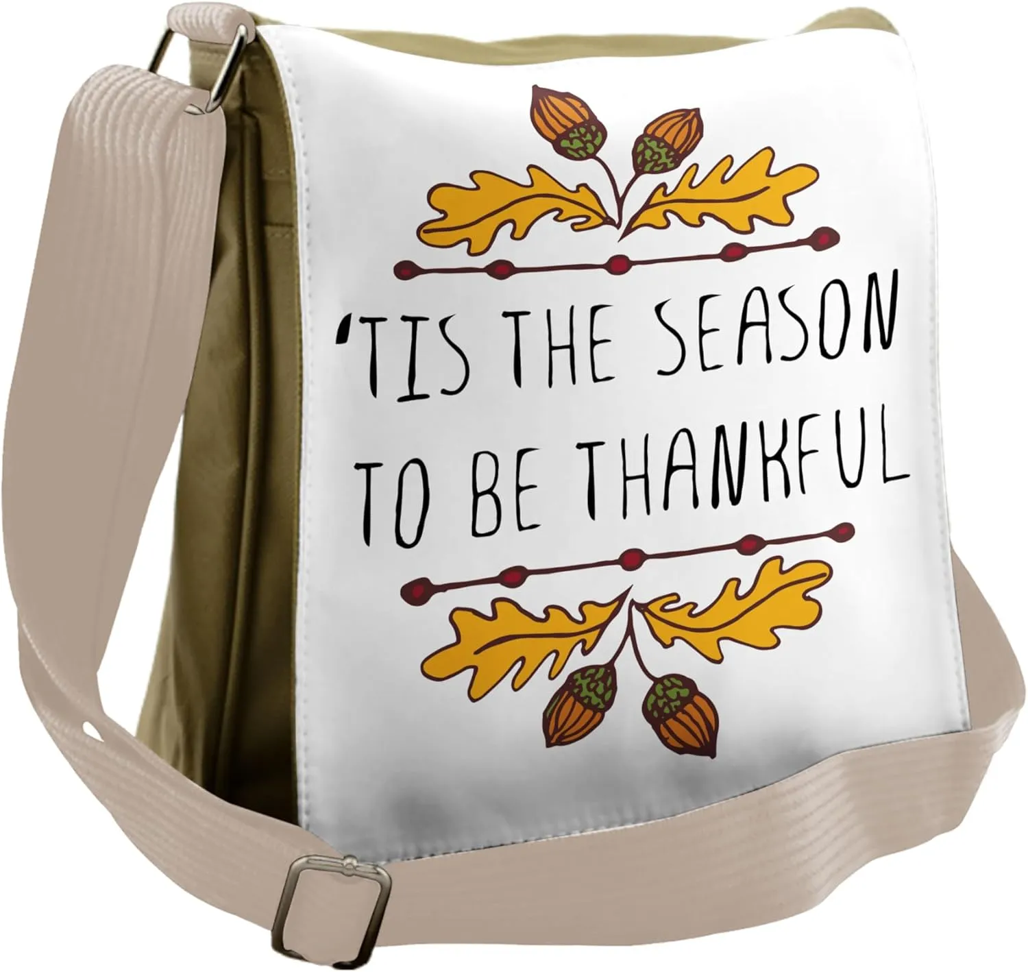 Lunarable Be Thankful Messenger Bag, Acorn Leaves Frame, Unisex Cross-body