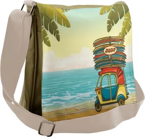 Lunarable Beach Messenger Bag, Rickshaw Carrying Surfboards, Unisex Cross-body