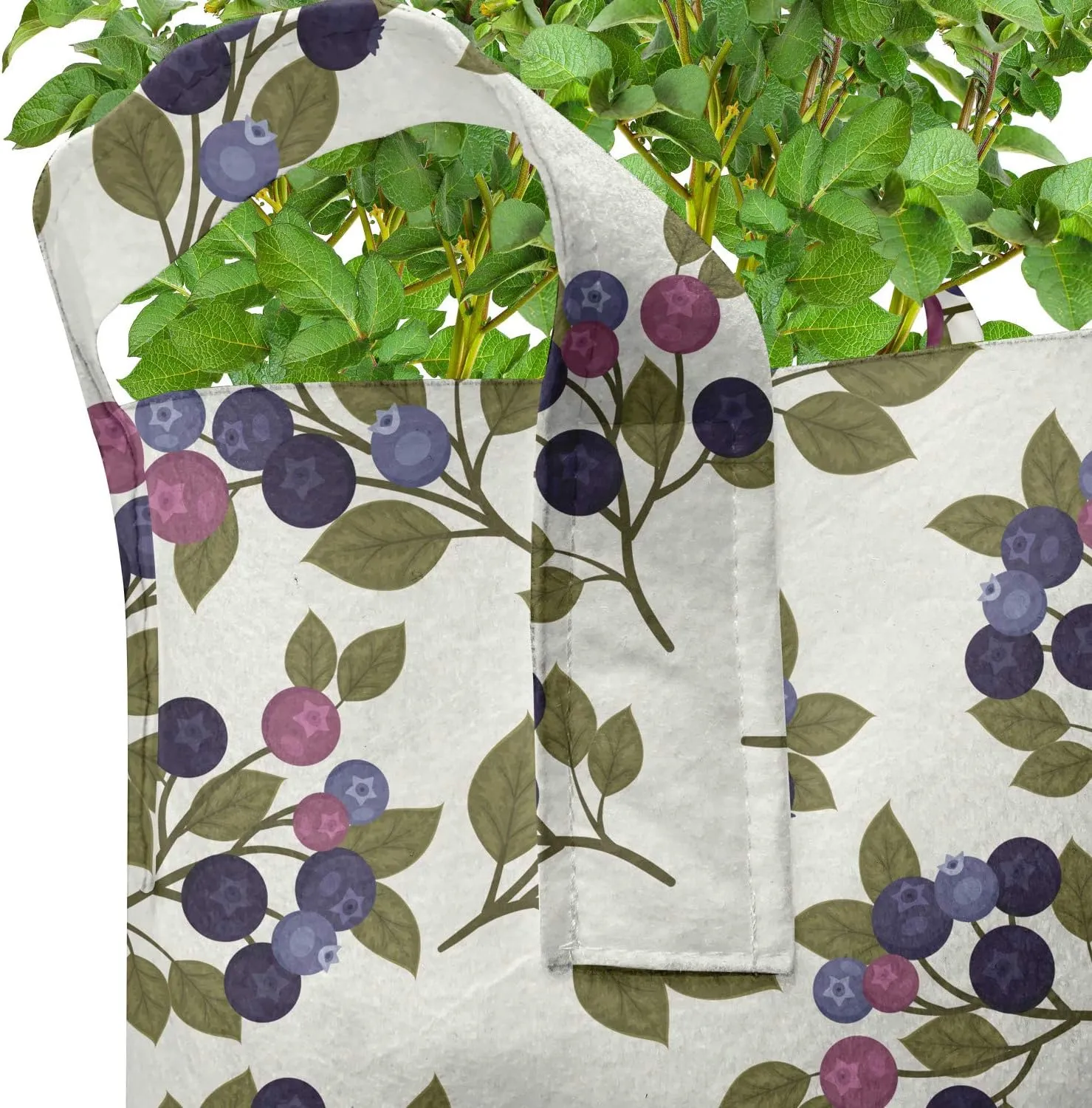 Lunarable Berries Grow Bags 5-Pack, Vintage Garden Branches, Heavyduty Fabric Pots with Handles for Plants, Ivory Purple