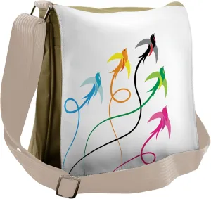 Lunarable Birds Messenger Bag, Colorful Swallow Birds Sky, Unisex Cross-body