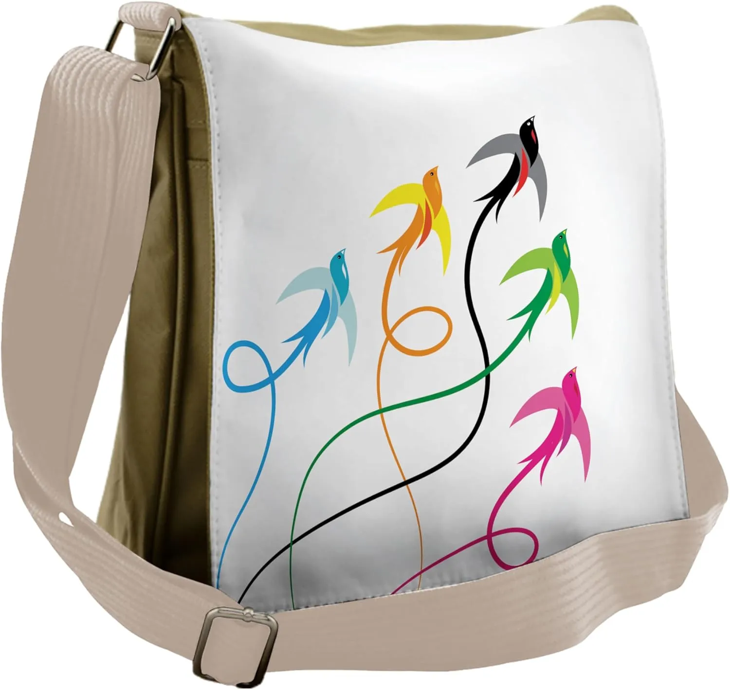 Lunarable Birds Messenger Bag, Colorful Swallow Birds Sky, Unisex Cross-body