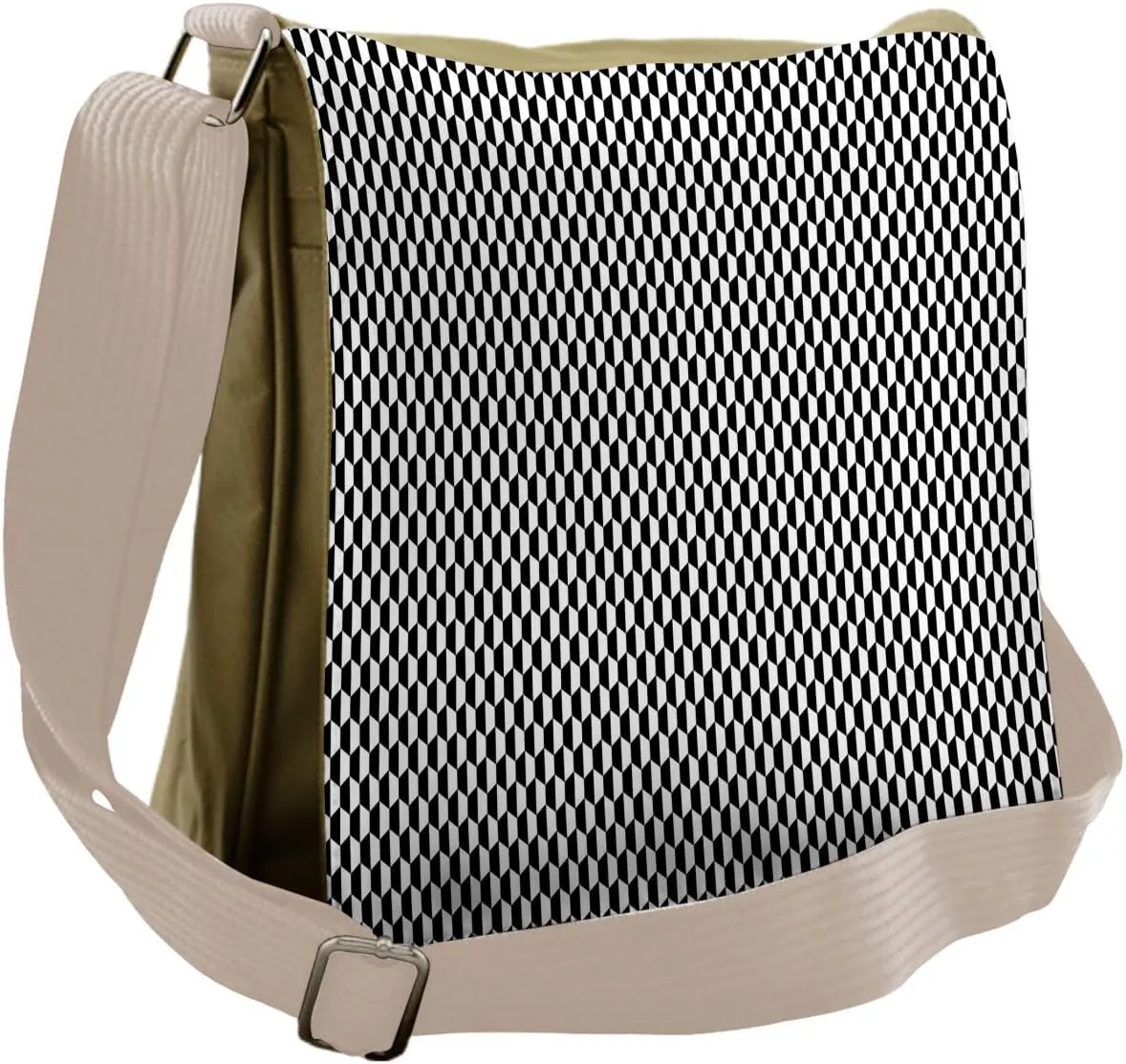 Lunarable Black and White Messenger Bag, Hexagons Minimalist, Unisex Cross-body