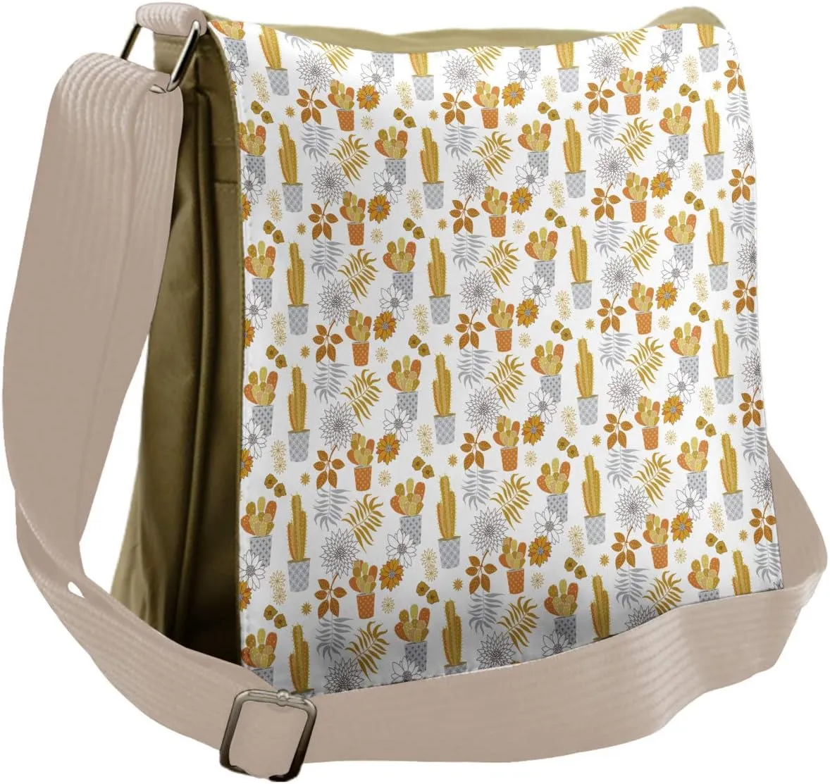 Lunarable Cactus Messenger Bag, House Plants Botany Design, Unisex Cross-body