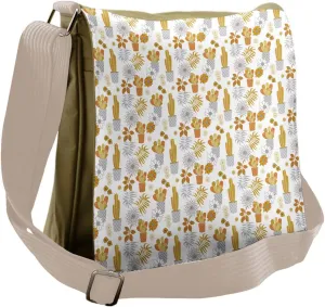 Lunarable Cactus Messenger Bag, House Plants Botany Design, Unisex Cross-body