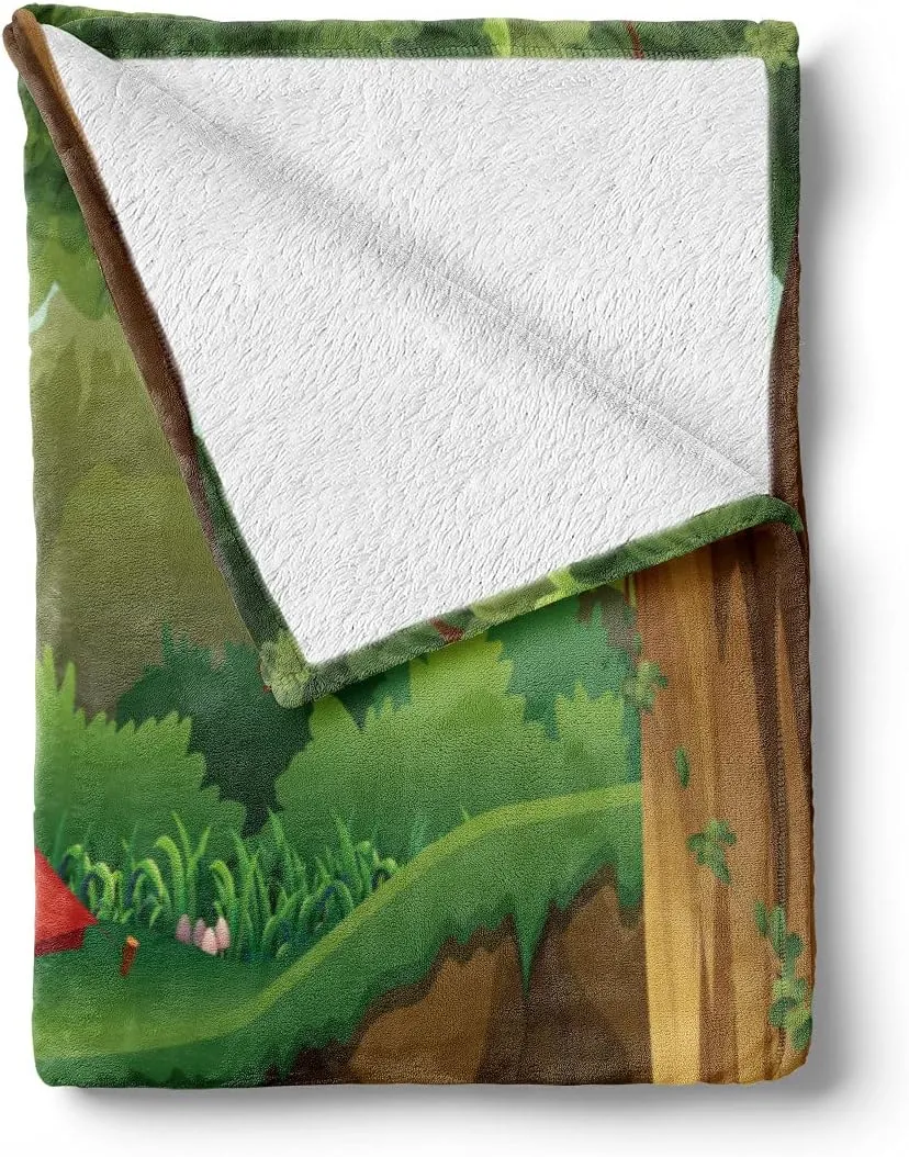 Lunarable Camping Throw Blanket, Idyllic Nature Scene of a Deep Forest with Lake and Mountains Cartoon Woodland, Flannel Fleece Accent Piece Soft Couch Cover for Adults, 60" x 80", Multicolor