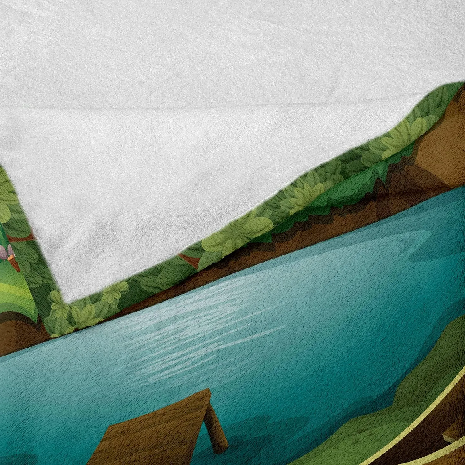Lunarable Camping Throw Blanket, Idyllic Nature Scene of a Deep Forest with Lake and Mountains Cartoon Woodland, Flannel Fleece Accent Piece Soft Couch Cover for Adults, 60" x 80", Multicolor