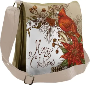 Lunarable Cardinal Messenger Bag, Poinsettia and Pine Cones, Unisex Cross-body