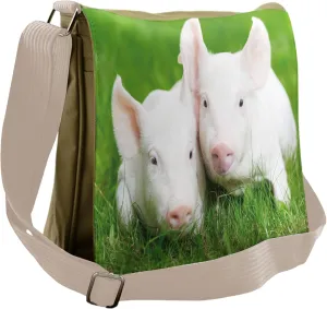 Lunarable Cartoon Messenger Bag, Pig Farm Animal Husbandry, Unisex Cross-body