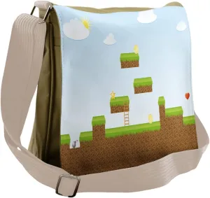 Lunarable Cartoon Messenger Bag, Pixel Landscape Arcade, Unisex Cross-body