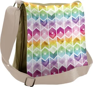 Lunarable Colorful Messenger Bag, Hexagons X Shapes Chevron, Unisex Cross-body
