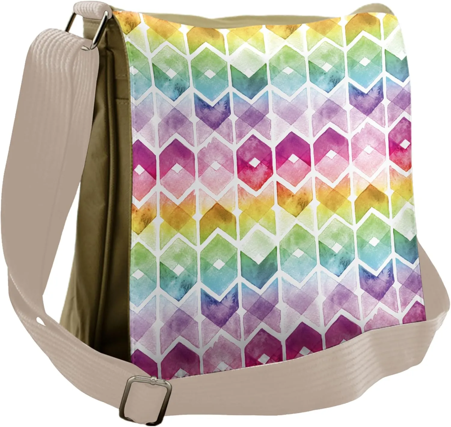 Lunarable Colorful Messenger Bag, Hexagons X Shapes Chevron, Unisex Cross-body