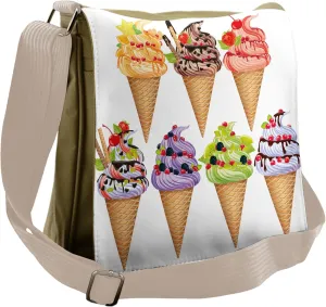 Lunarable Dessert Messenger Bag, Ice Cream on Cone Flavour, Unisex Cross-body