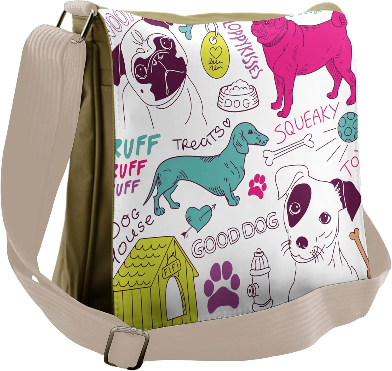 Lunarable Dog Lover Messenger Bag, Pawprint House Kennel, Unisex Cross-body