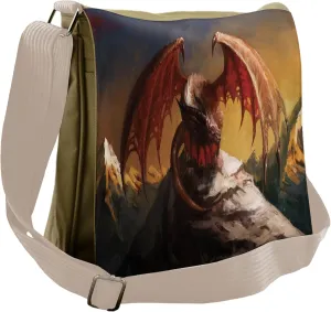 Lunarable Dragon Messenger Bag, Flying Beast in Mountains, Unisex Cross-body