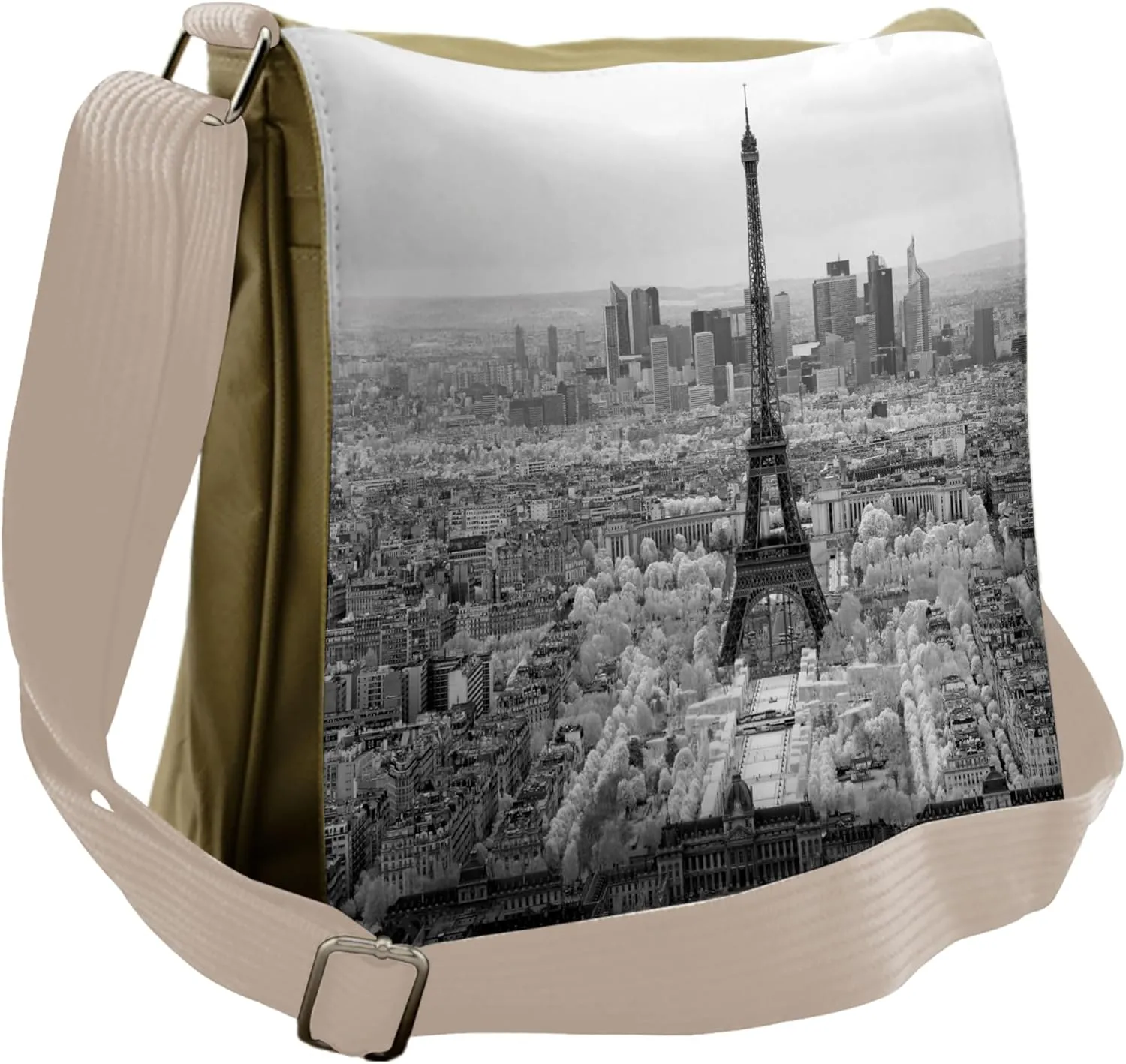 Lunarable Eiffel Tower Messenger Bag, Morning Scenic Urban, Unisex Cross-body