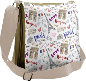 Lunarable Eiffel Tower Messenger Bag, Triumph Arch Fashion, Unisex Cross-body