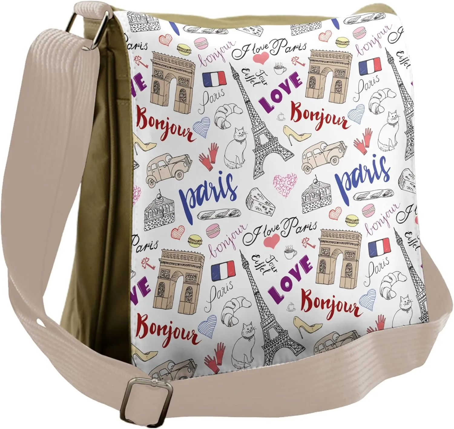 Lunarable Eiffel Tower Messenger Bag, Triumph Arch Fashion, Unisex Cross-body