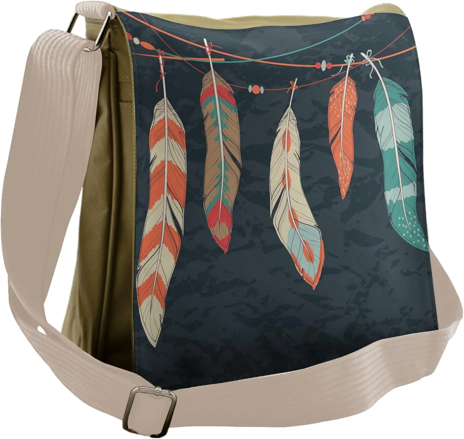 Lunarable Feather Messenger Bag, Colorful Art Design, Unisex Cross-body